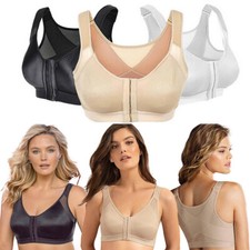 Women Posture Support Sport Bra Top Front Closure Wireless Push Up Shaperwear US