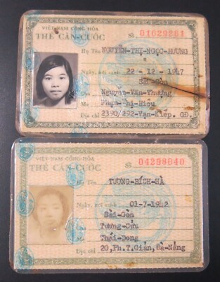 Vietnam VNCH ID Card 1960-70's THẺ CĂN CƯỚC Vietnamese Women Lot of 2 pieces