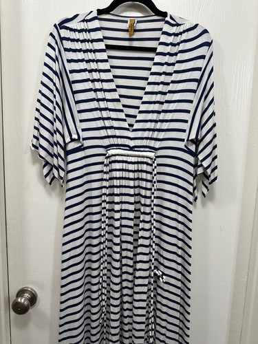 Rachel Pally Long Caftan Dress striped Blue size XS Modal blend *Stain - Picture 3 of 19