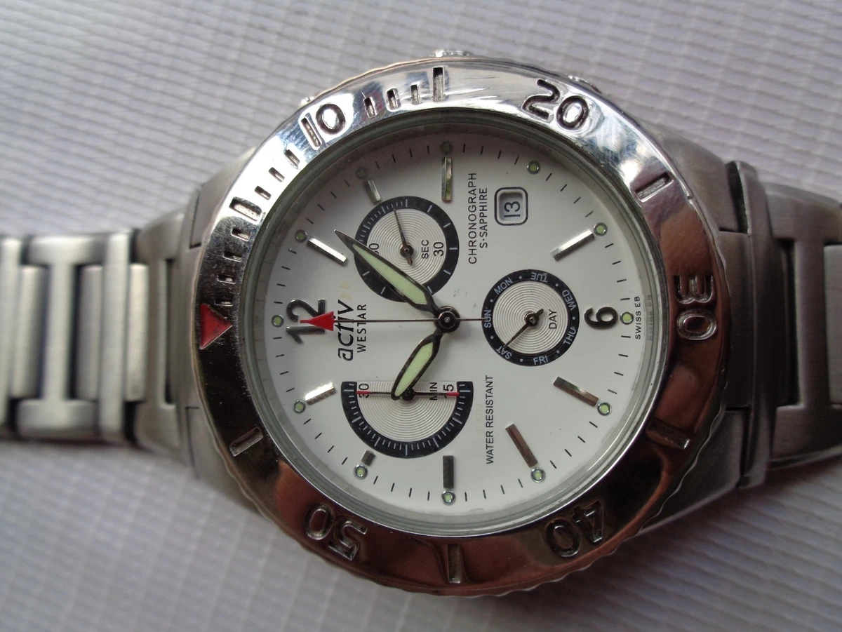SWISS SEMI SAPPHIRE WESTAR Active 10ATM FIXED BEZEL MENS CHRONOGRAPH WRISTWATCH