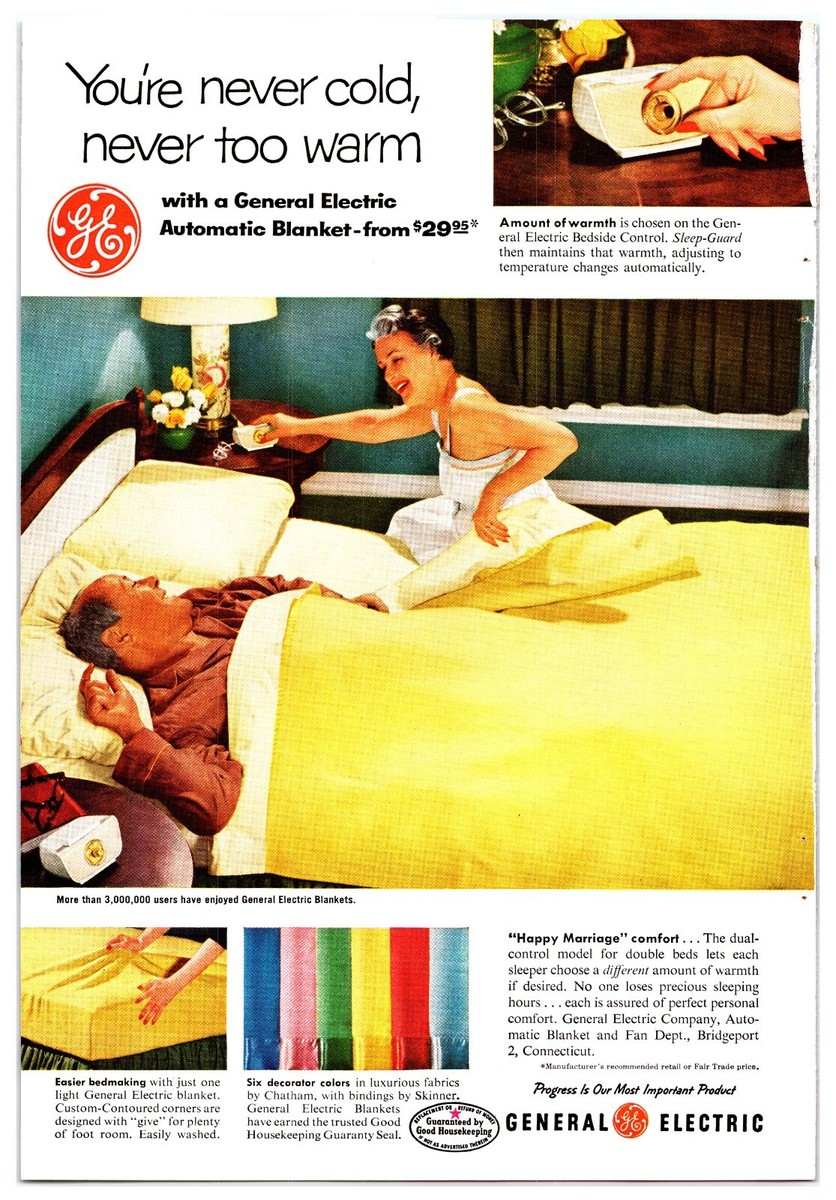 Original 1950s General Electric Heated Blanket -Print Advertisement (7in X  10in)