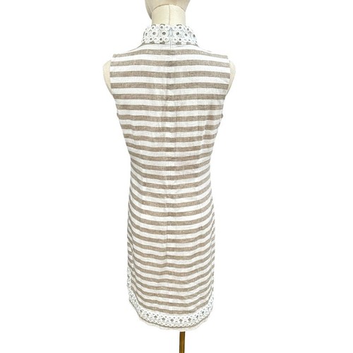 Eliza J Linen Blend Dress Size 2 Tan White Sleeveless Striped Coastal Nautical - Picture 6 of 10