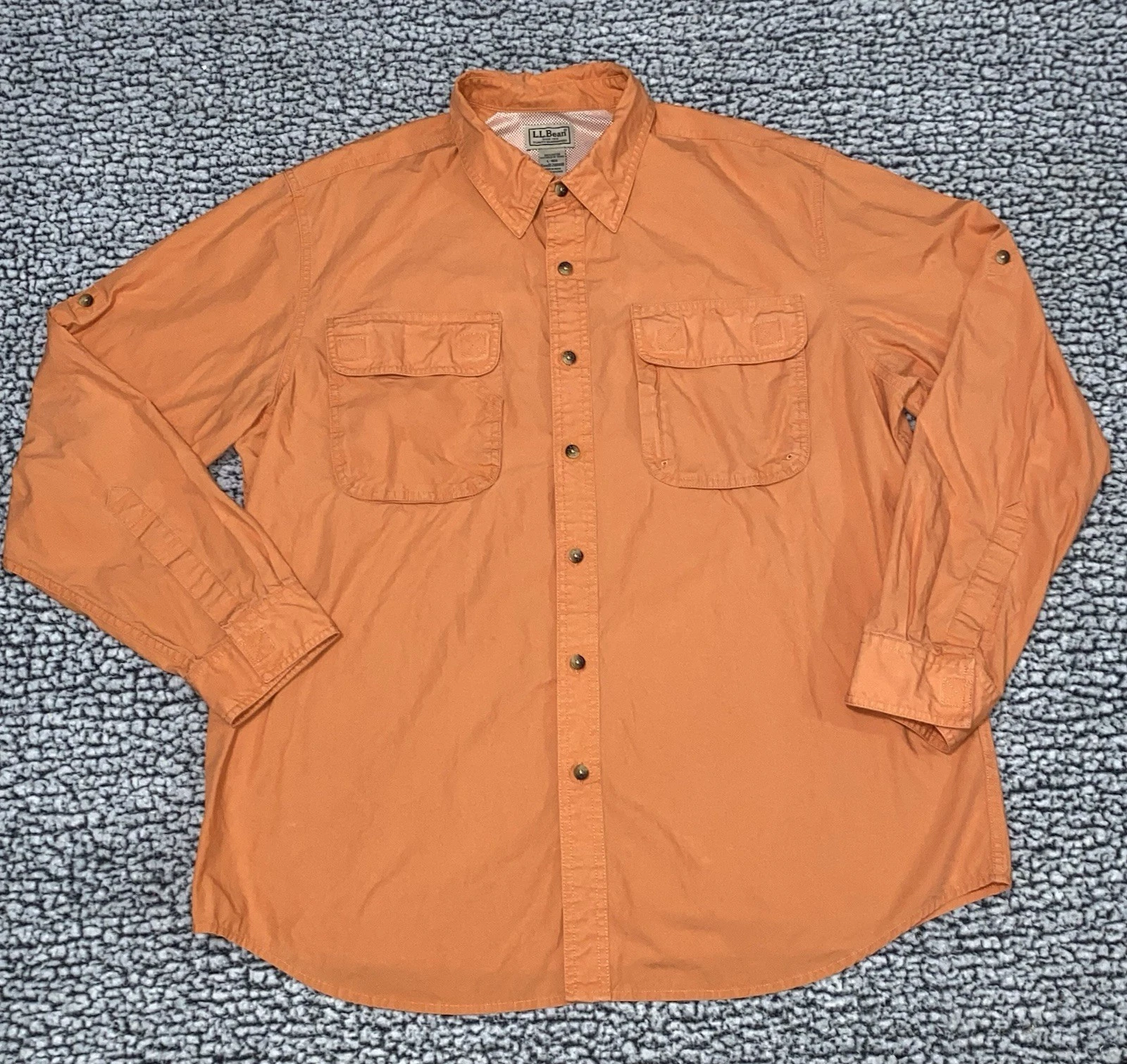 Vtg LL Bean Shirt Mens Large Orange Long Sleeve Fishing Hunting Camping Outdoor