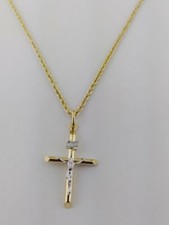 14K Gold 2 tone Italian Cross pendant with Rope necklace Chain.
