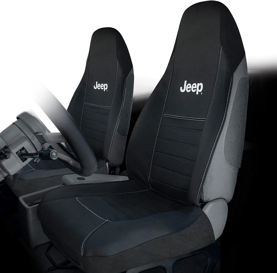 New Jeep Black 2 Front Car Truck SUV Van Bucket Seat Cover White Lettering JEEP Foto 2 de 3