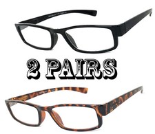 2 Pairs Combo Retro Rectangular Frame Reading Glasses Spring Hinges Temples