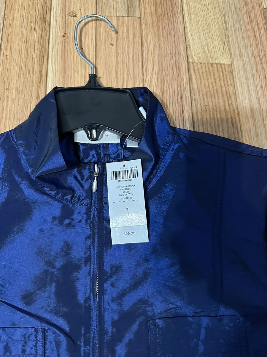 NEW Chico's Shimmering Crinkle Cameron Royal Blue Grotto Full Zip