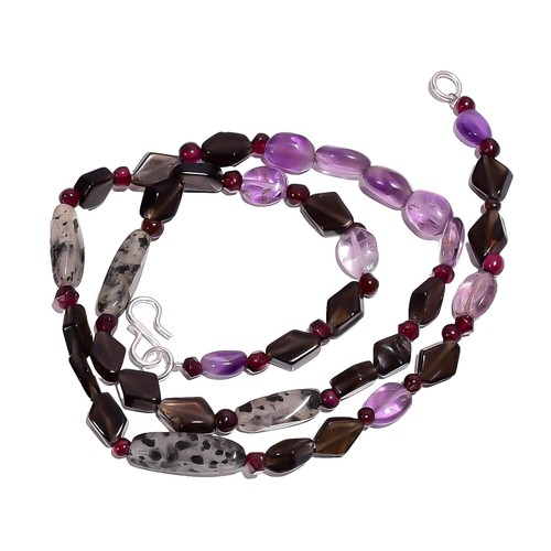 Collier Fait Main En Laiton Plaqué Argent Avec Quartz Solaire & Rubellite | Longueur 18 Pouces, Fermoir à Bascule, Style Marquise