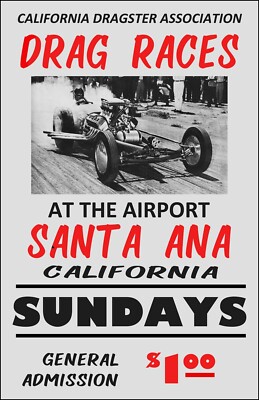1950's Santa Ana California Drag Strip Drag Racing Poster Art Print | eBay