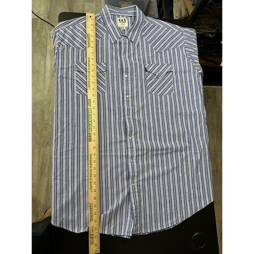 Ely Cattleman Pearlsnap Western Shirt Shortsleeve Blue Striped Size 3XLT - Bild 5 von 7