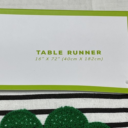 Shamrock Table Runner St Patricks Day Green Shamrock Embroidered Pom Pom Trim - Picture 3 of 5