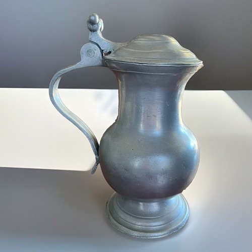 Antigua jarra con tapa de vientre de estaño, principios del siglo XIX - Imagen 1 de 9