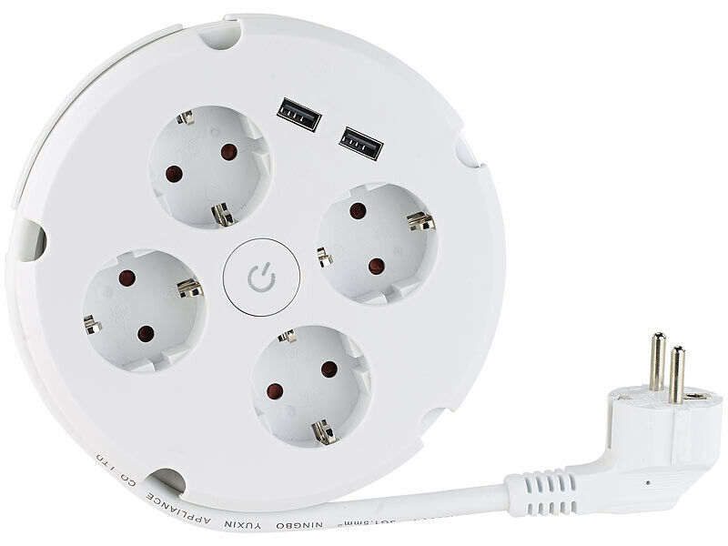 Multiprise 4 prises et chargeur USB 2.1A Revolt pour charger 6 appareils