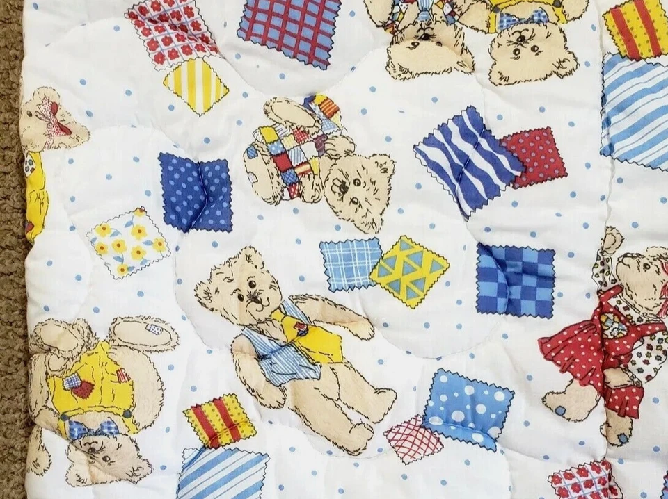 Manta bebé vintage retazos cuna edredón osos de peluche tema país EE. UU. Foto 2 de 4