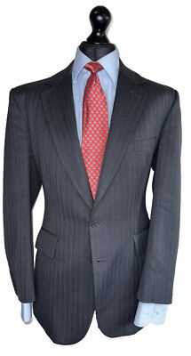 BESPOKE G.D.GOLDING SAVILE ROW LUXUS ANZUG JACKE BLAU GESTREIFT GRAU 40R