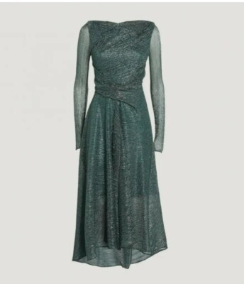 TALBOT RUNHOF Size 8/38 Metallic Ross Green Midi Dress | eBay