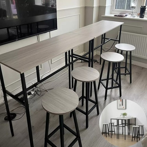 6 Piece Industrial Bar Table Set 2 Kitchen Breakfast Table 4 Stools Grey Compact - Picture 2 of 11