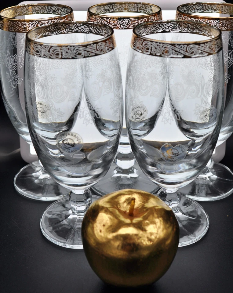 Set of 5 Gold Rimmed Pasabahce Circle Water Goblets from Turkey extra Free Glass - Image 2 of 4
