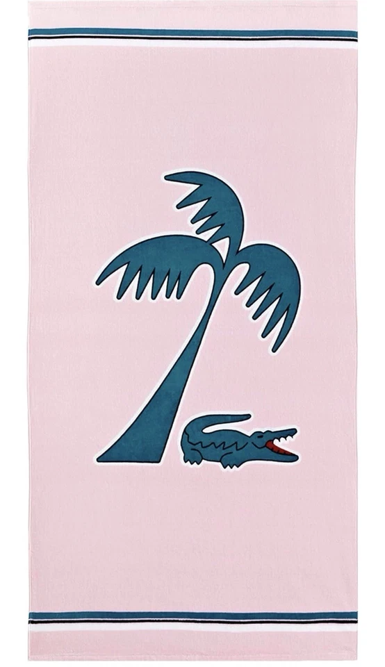 Authentic Lacoste Murphy Beach Towel Pink /Teal 36x72” Alligator Logo & Palm - Image 2 of 4