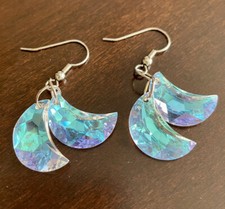 Double Crescent Moon Crystal Drop Earrings With Silver Hooks