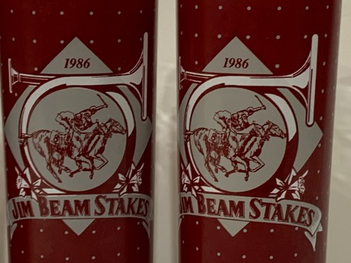 Four (4) 1986 Jim Beam Stakes Spiral Spring Festival Glasses - 7" Tall - Picture 3 of 8