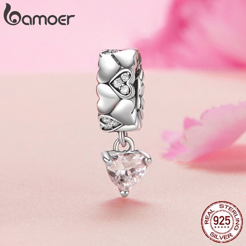 Bamoer 925 Silver Heart Silicone Stopper Beads Charm Fit Bracelet Gifts Jewelry - Picture 6 of 13