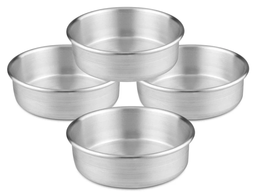 4-Piece Round Cake Pan Set Aluminum Silver Pans 8 Deep