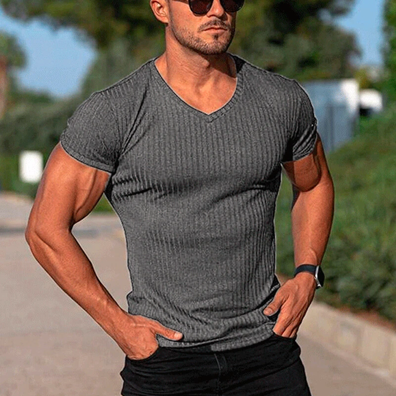 Men V Neck T Shirt Short Sleeve Fit Casual Plain Tee Soft Cotton M-4 * | eBay