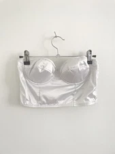 Spring White Bustier Corset Cropped Satin Mini Bralette With Straps For Summer