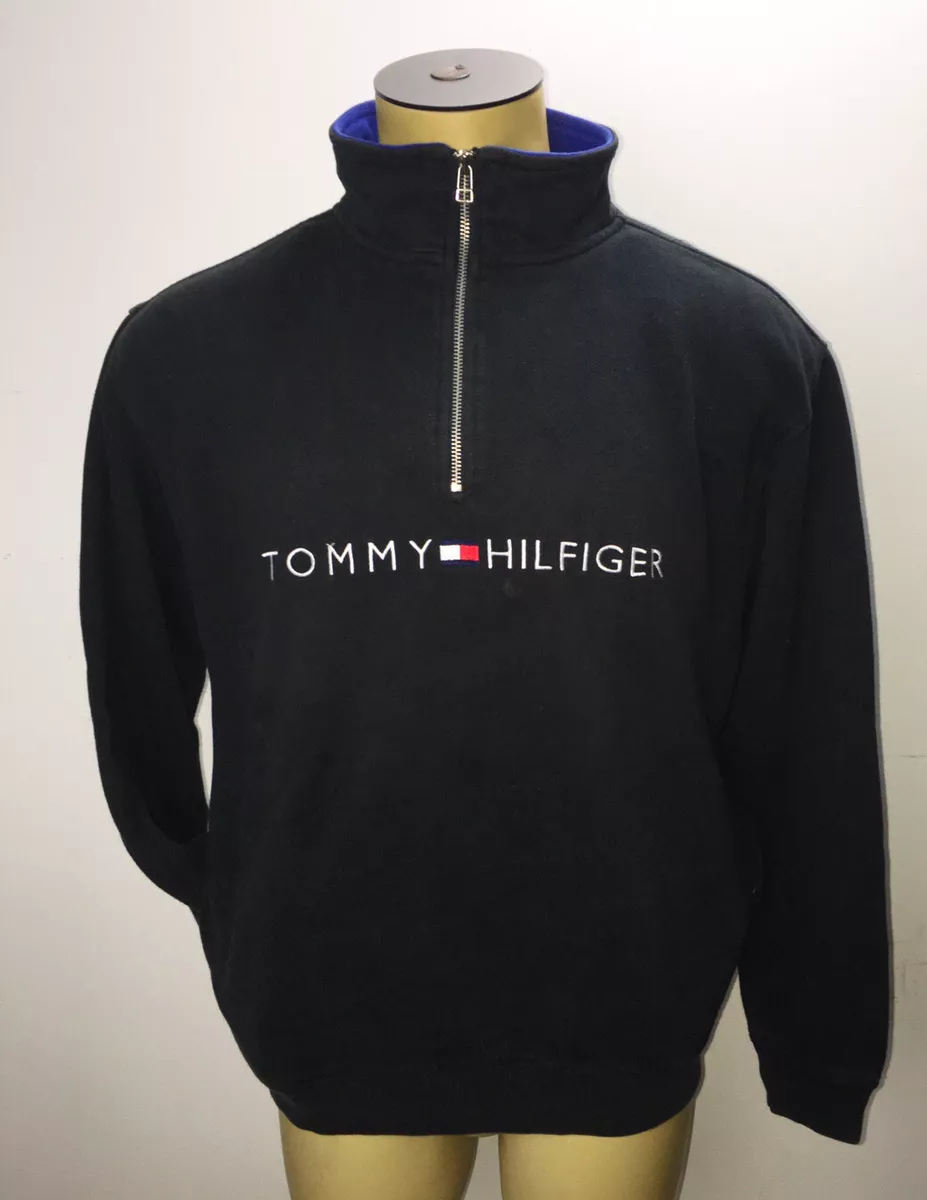 Vintage TOMMY HILFIGER Quarter Zip Navy Blue Pullover Fleece Men's