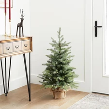 3Ft Pre-Lit Mini Artificial Nordic Spruce Tree with White Lights & Burlap Base