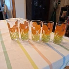Vintage Federal Glass Orange Fade to Green 4 3/4" Set of 4 and a Spare Vintage