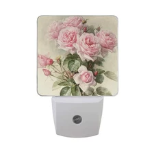 Rose Night Light Pink Floral Plug-in LED Night Lamp with Light Sensor Bathroo