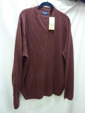 DOCKERS MENS PULL-OVER V-NECK LONG SLEEVED CABLE KNIT SWEATER XL BURGUNDY