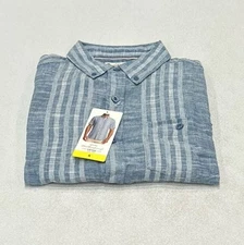 Weatherproof Vintage Men’s Washable Linen Short Sleeve Woven Shirt, Blue, Size S