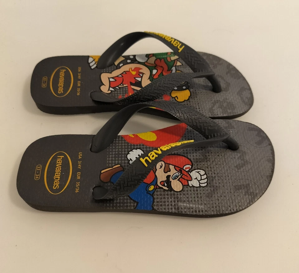 Chanclas Havaianas Niños Talla 3/4Y Gris Mario Bros Sandalias Sin Cordones Usadas Foto 3 de 4