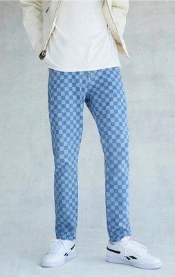 PacSun Eco Holden Slim Straight Taper Checkered Jeans 30x32 Light Indigo Pants