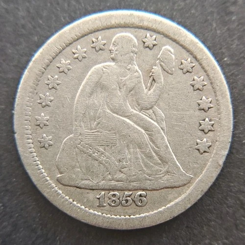 1856 Liberty Seated Dime • Silver 10C • No Arrows • VG/F Grade • Small Date