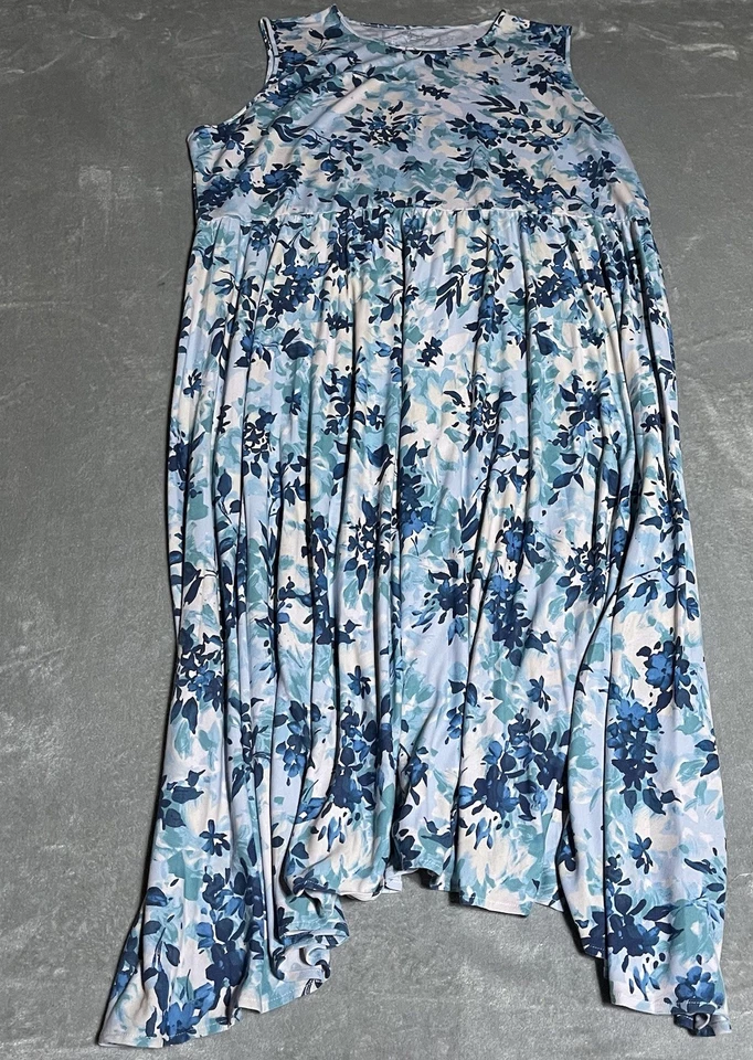 Coldwater Creek Dress Womens 3X Blue Sleeveless Floral Long Whimsy Fairy Pleated - Image 3 of 4