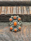 Vtg Southwestern Navajo Old Pawn Sterling Silver Ring Coral Flower Stone Sz 5