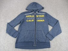 Hollister Hoodie Mens Medium Blue Yellow Y2K California Spell Out Sweatshirt