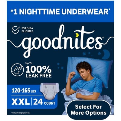 Goodnites Boys' Nighttime Underwear, Size XXL 120-165 lbs, 24 Ct Select for More