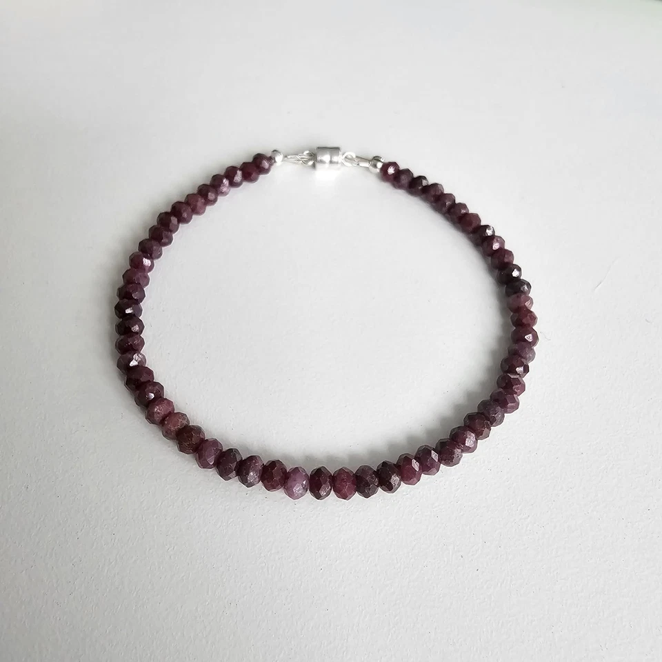 Genuine Natural Ruby Gemstone 925 Sterling Silver Bracelet with Magnetic Clasp - Image 3 of 4