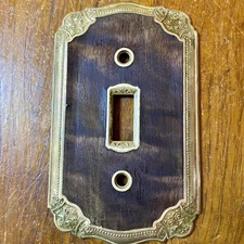 Vintage Antique Brass Light Switch Cover Plate Walnut Inlay