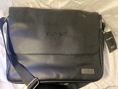 Bugatti Messenger Bag Black Faux Leather Laptop Work Briefcase Crossbody NWT