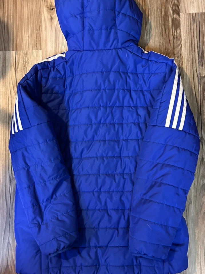Chaqueta Adidas Juvenil Grande 14/16 Azul Abrigo Abombado con Capucha Cremallera Completa 3 Rayas Foto 2 de 4