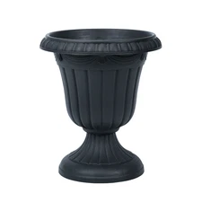 Bamworld 10in Black Plastic Urn Planter Large Round Classic Resin Flower Pot