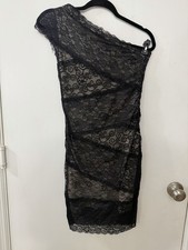 Women's Black Lace Dress Size S One Shoulder