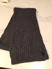 Ralph Lauren Polo Scarf Mens Gray Rib Knit Wool Blend Pony Logo