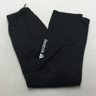 Reebok Track Pants Mens Medium Black PlayWarm Fleece Lined Elastic Waist Pockets